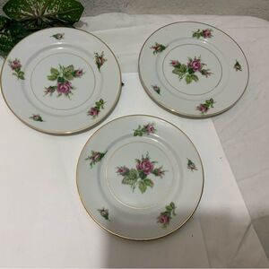 3 Vintage KYOTO 7512 ROSEVERTE 6 1/4” Dessert PLATES Roses CHINA Gold G16
